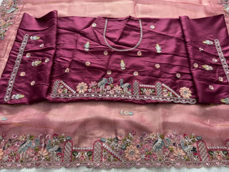 Peach Pure Soft Tissue Silk Party Wear Saree open