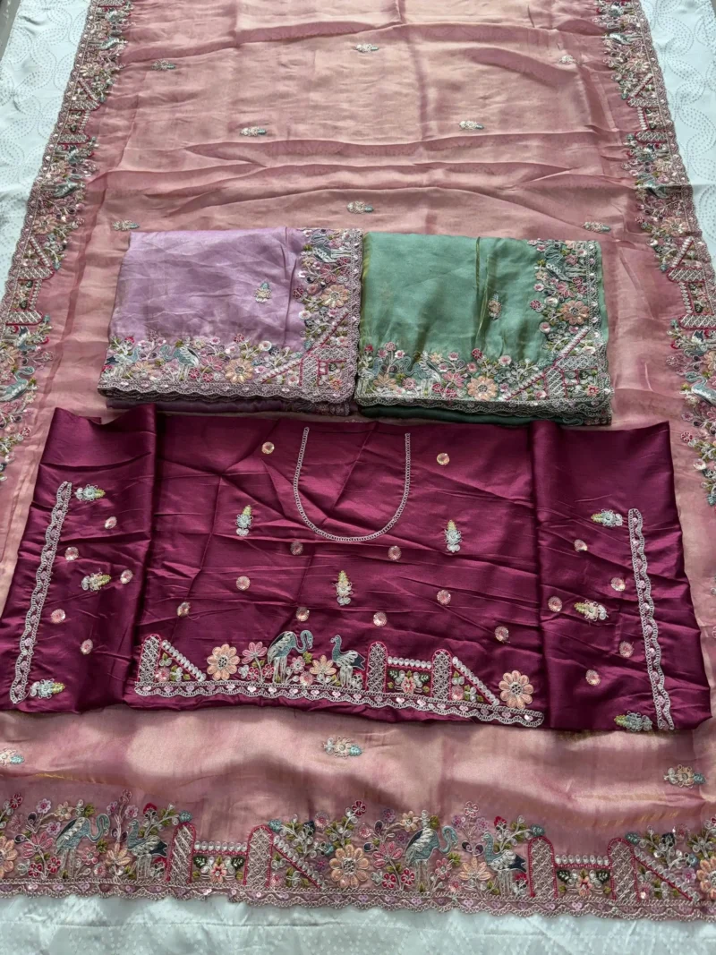 Peach Pure Soft Tissue Silk Party Wear Saree