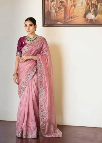 Peach Pure Soft Tissue Silk Party Wear Saree front look