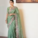 Teal Pure Soft Tissue Silk Party Wear Saree front look