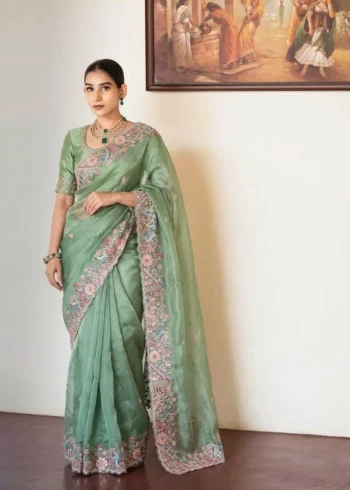 Teal Pure Soft Tissue Silk Party Wear Saree front look