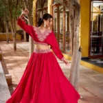 Pink Vichitra Silk Co-Ord Set Lehenga with Thread Embroidery flair look