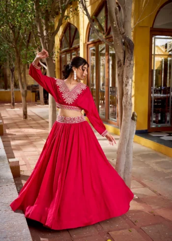 Pink Vichitra Silk Co-Ord Set Lehenga with Thread Embroidery flair look
