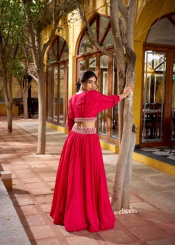 Pink Vichitra Silk Co-Ord Set Lehenga with Thread Embroidery back side