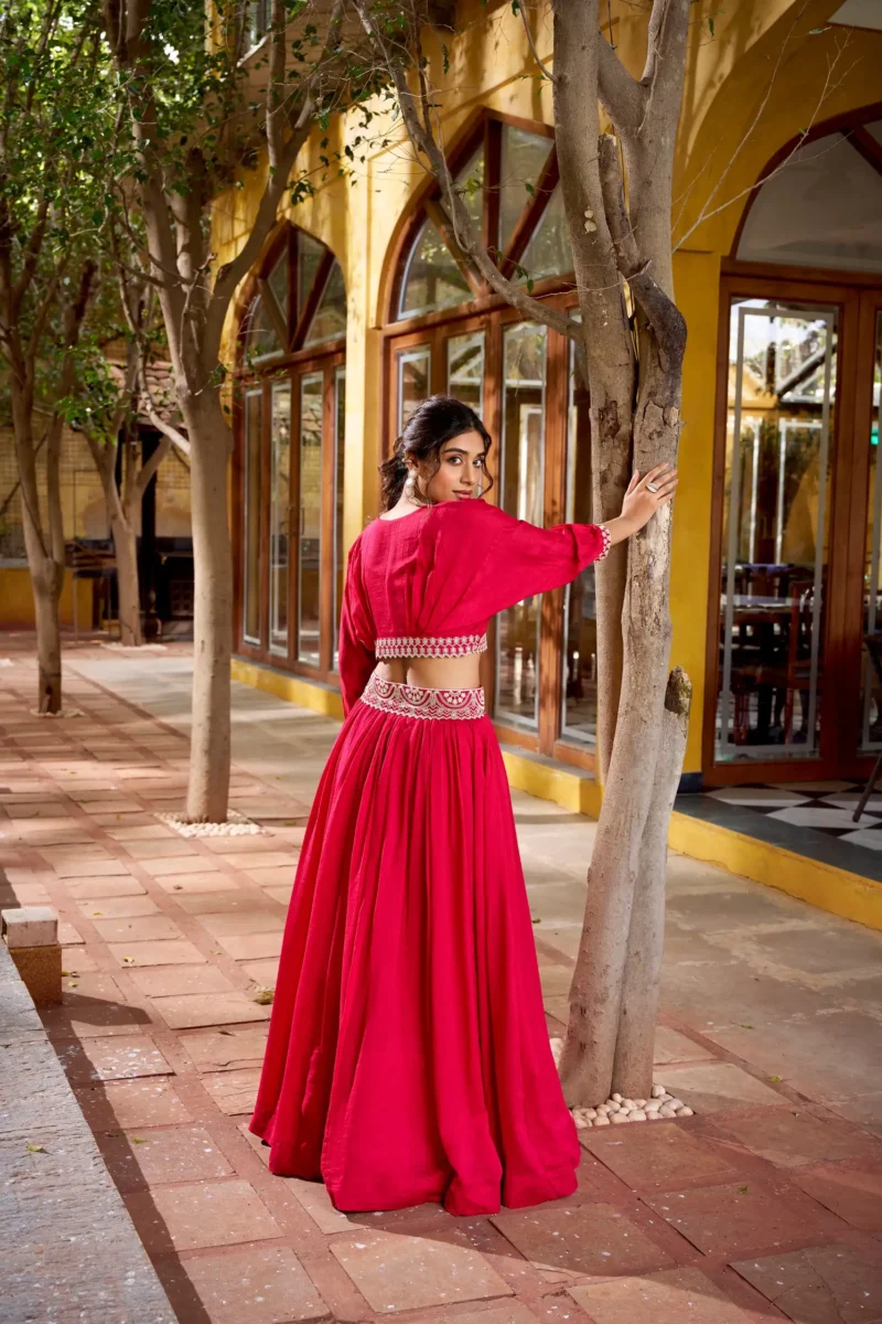 Pink Vichitra Silk Co-Ord Set Lehenga with Thread Embroidery back side