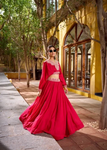 Pink Vichitra Silk Co-Ord Set Lehenga with Thread Embroidery flair look