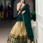 Cream Colour Poly Cotton Zari Weaving Half Saree Lehenga front look
