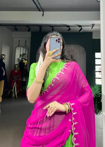 Parrot Green Colour Poly Cotton Zari Weaving Half Saree Lehenga close look