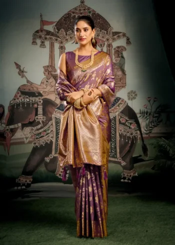 Pinkish Brown Colour Premium Soft Silk Wedding Saree with Jhallar