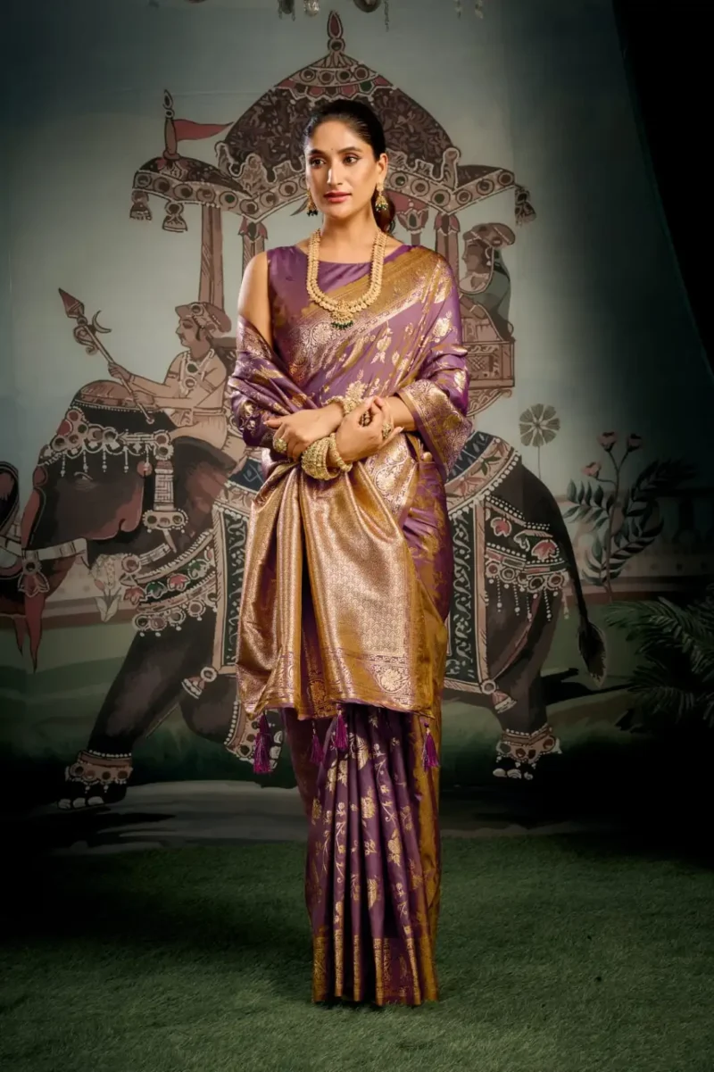 Pinkish Brown Colour Premium Soft Silk Wedding Saree with Jhallar