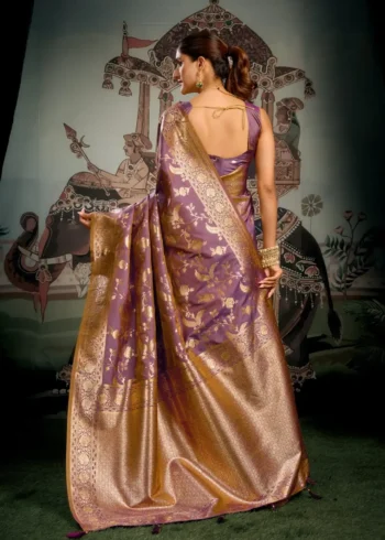 Pinkish Brown Colour Premium Soft Silk Wedding Saree with Jhallar back side