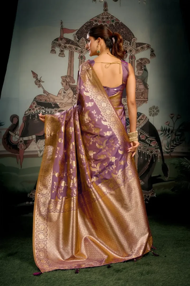 Pinkish Brown Colour Premium Soft Silk Wedding Saree with Jhallar back side
