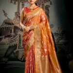 Orange Colour Premium Soft Silk Wedding Saree with Jhallar full front