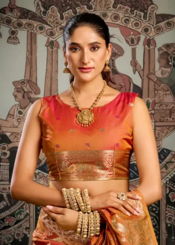 Orange Colour Premium Soft Silk Wedding Saree with Jhallar blouse