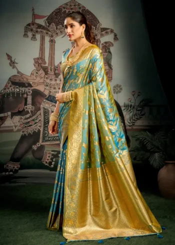 sky blue Colour Premium Soft Silk Wedding Saree with Jhallar
