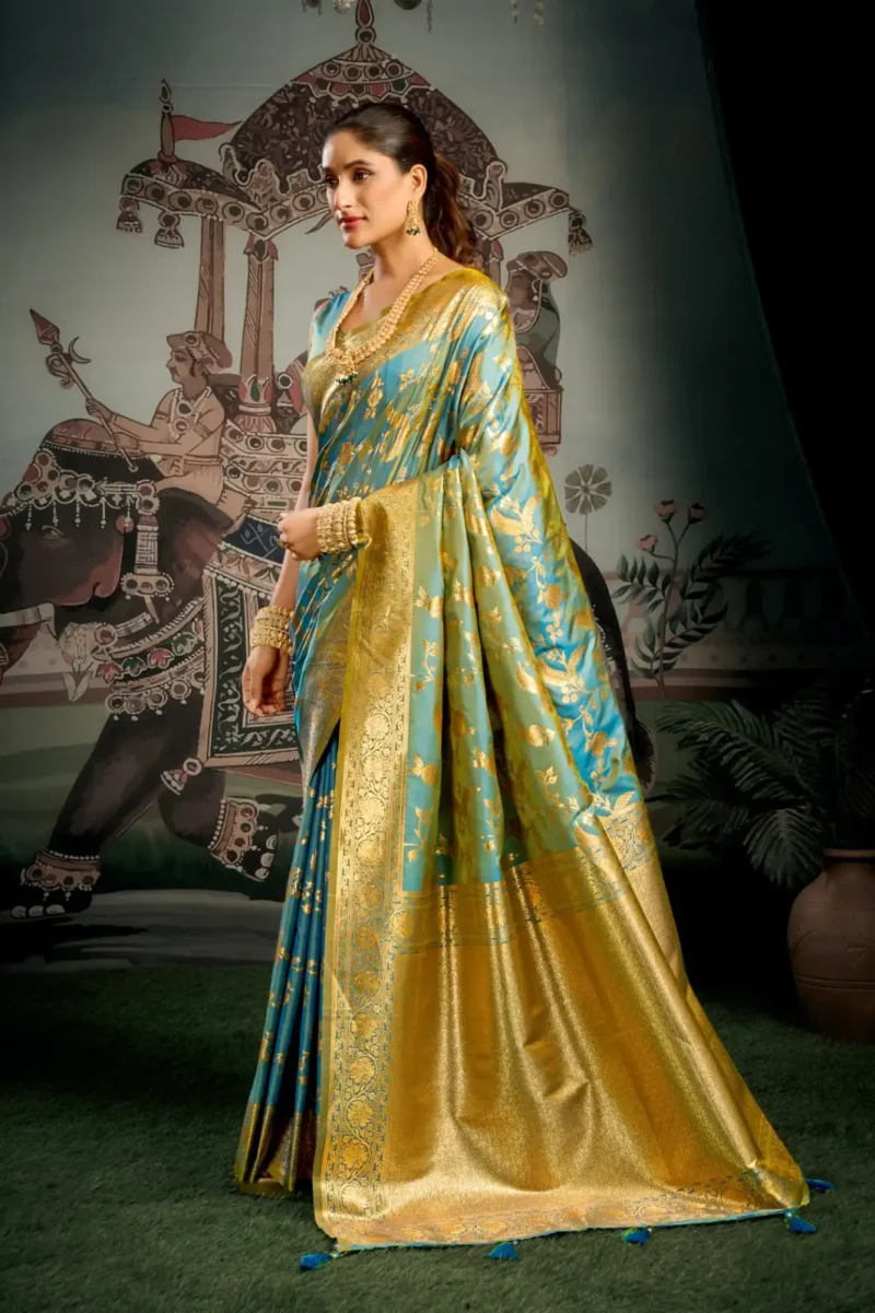 sky blue Colour Premium Soft Silk Wedding Saree with Jhallar