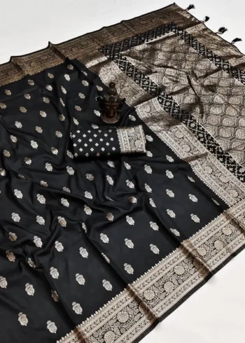 Black Pure Banarasi Silk Saree with Zari Woven Pallu