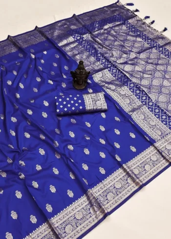 Blue Pure Banarasi Silk Saree with Zari Woven Pallu