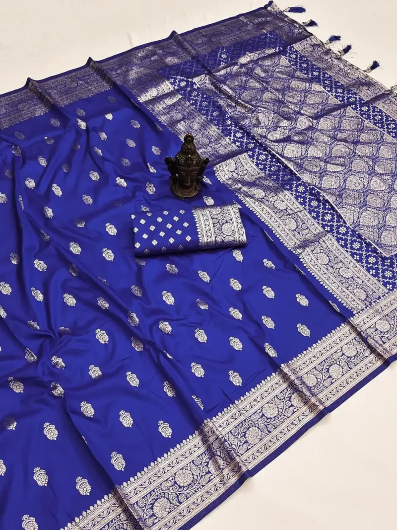 Blue Pure Banarasi Silk Saree with Zari Woven Pallu