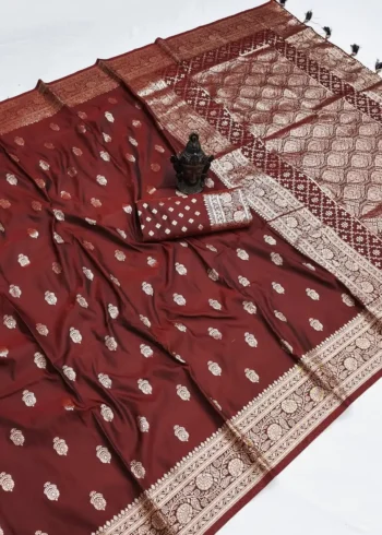 Maroon Pure Banarasi Silk Saree with Zari Woven Pallu