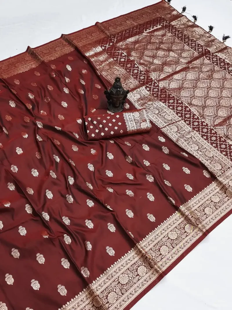 Maroon Pure Banarasi Silk Saree with Zari Woven Pallu
