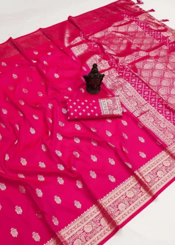 Pink Pure Banarasi Silk Saree with Zari Woven Pallu