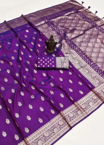 Purple Pure Banarasi Silk Saree with Zari Woven Pallu
