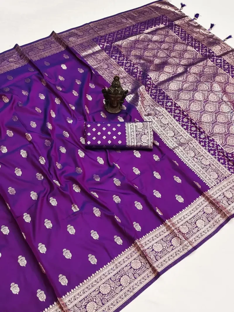 Purple Pure Banarasi Silk Saree with Zari Woven Pallu