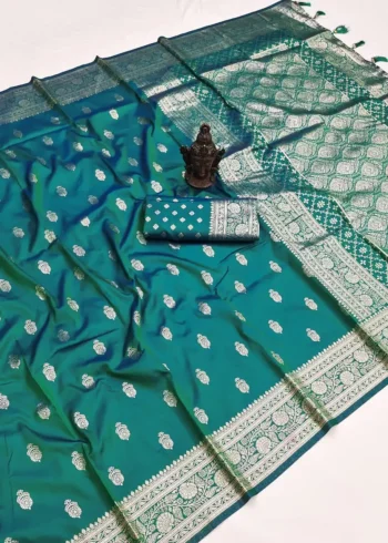 Rama Pure Banarasi Silk Saree with Zari Woven Pallu