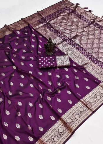 Wine Pure Banarasi Silk Saree with Zari Woven Pallu