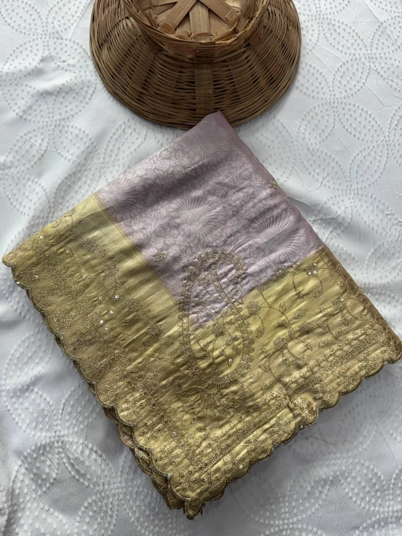 Pastel Cream Pure Kanjivaram Silk Wedding Saree with Gold Zari Weaving Border
