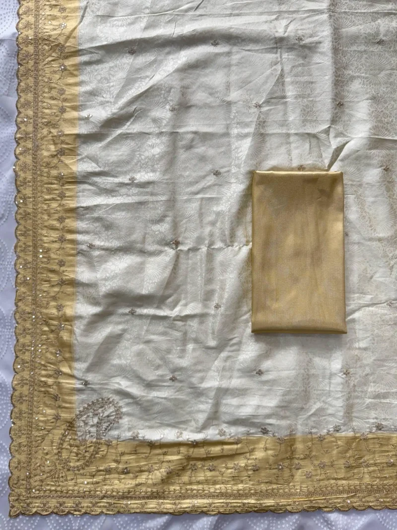 Pastel Cream Pure Kanjivaram Silk Wedding Saree with Gold Zari Weaving Border open live image