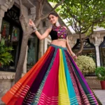 Multicolour Pure Rayon Mirror Work Navratri Lehenga flair