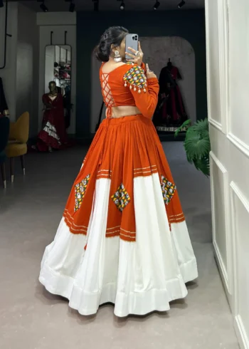Pure Rayon Navratri Lehenga with Traditional Gamthi Patch Work Blouse back side look