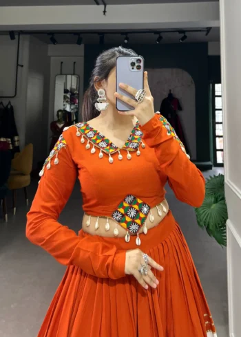 Pure Rayon Navratri Lehenga with Traditional Gamthi Patch Work Blouse close look