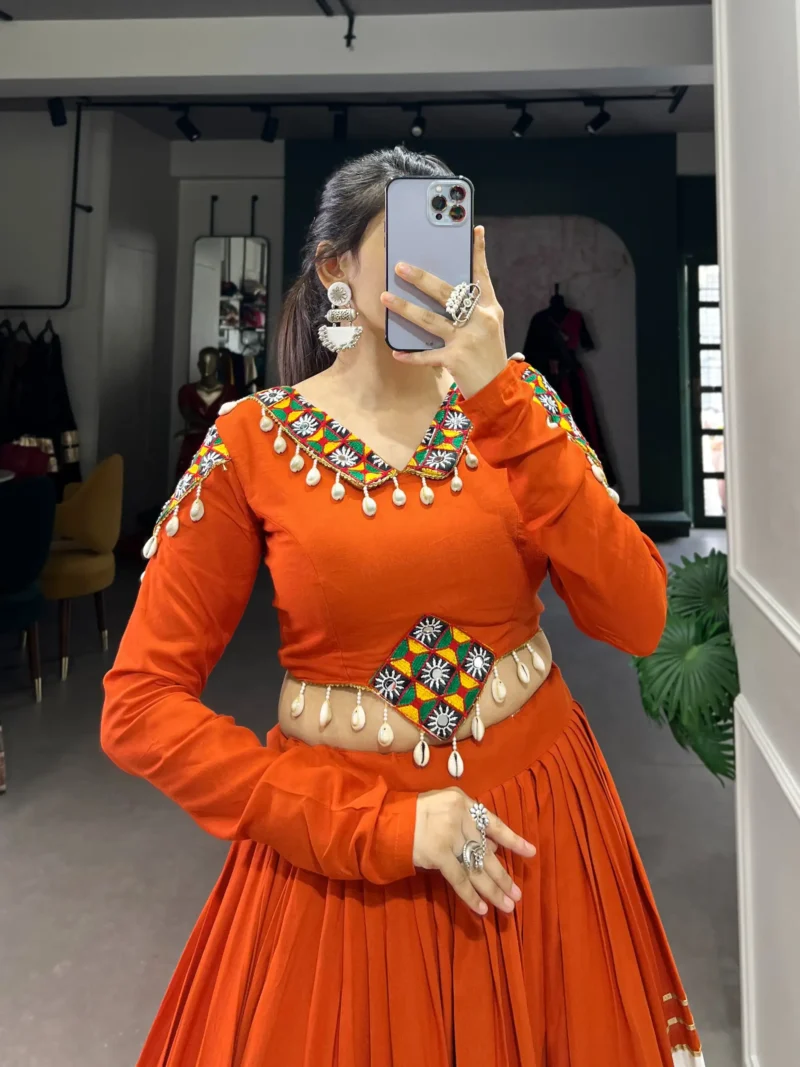 Pure Rayon Navratri Lehenga with Traditional Gamthi Patch Work Blouse close look