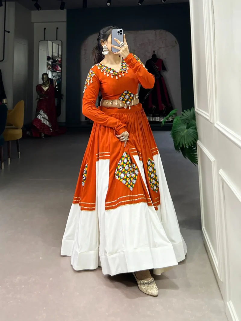 Pure Rayon Navratri Lehenga with Traditional Gamthi Patch Work Blouse full look
