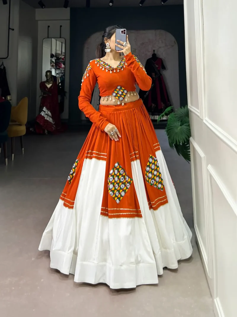 Pure Rayon Navratri Lehenga with Traditional Gamthi Patch Work Blouse front look