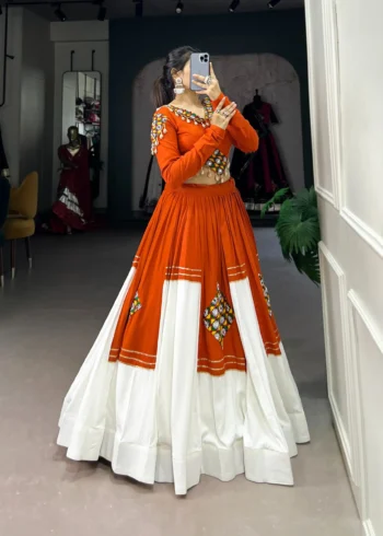 Pure Rayon Navratri Lehenga with Traditional Gamthi Patch Work Blouse side look