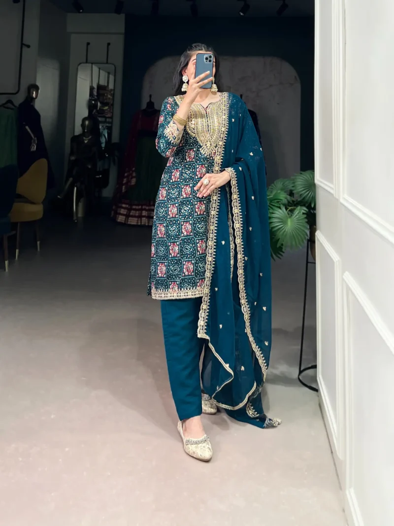 Pure Rayon Salwar Suit with Sequins Embroidery and Organza Dupatta front look
