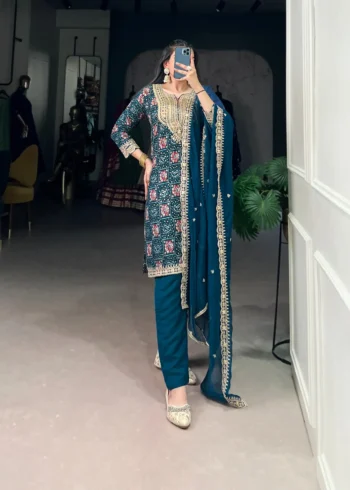 Pure Rayon Salwar Suit with Sequins Embroidery and Organza Dupatta front