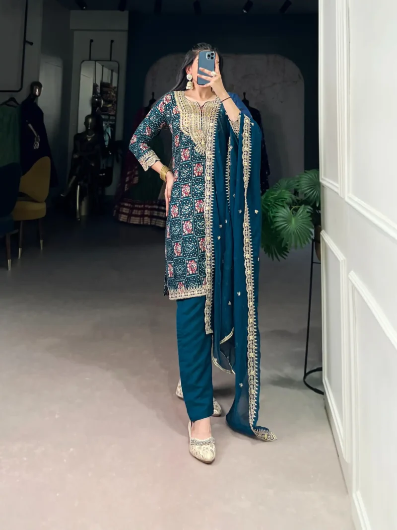 Pure Rayon Salwar Suit with Sequins Embroidery and Organza Dupatta front