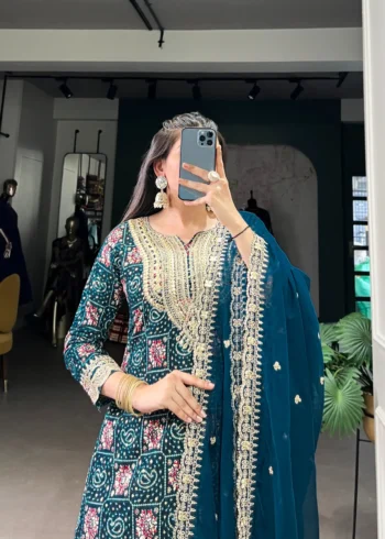 Pure Rayon Salwar Suit with Sequins Embroidery and Organza Dupatta close look
