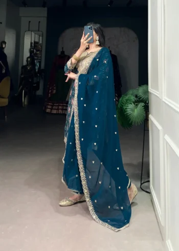 Pure Rayon Salwar Suit with Sequins Embroidery and Organza Dupatta dupatta look