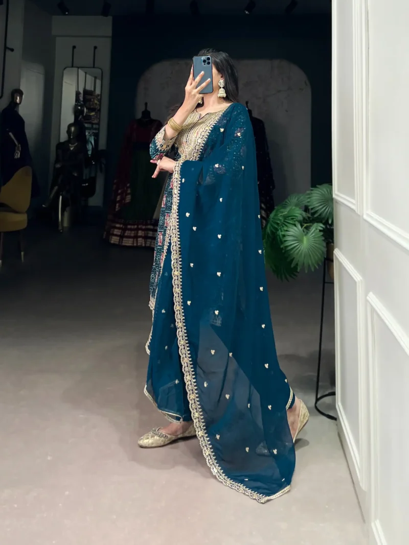 Pure Rayon Salwar Suit with Sequins Embroidery and Organza Dupatta dupatta look