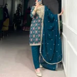 Pure Rayon Salwar Suit with Sequins Embroidery and Organza Dupatta front design