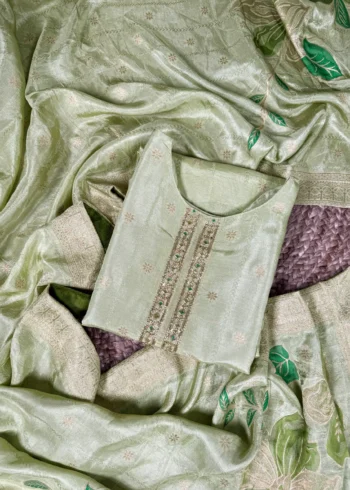 Pastel Green Pure Viscose Salwar Suit with Handwork