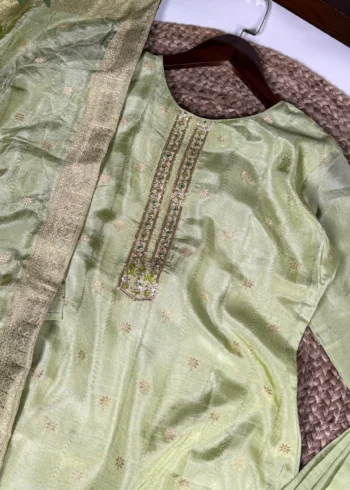Pastel Green Pure Viscose Salwar Suit with Handwork close suit work