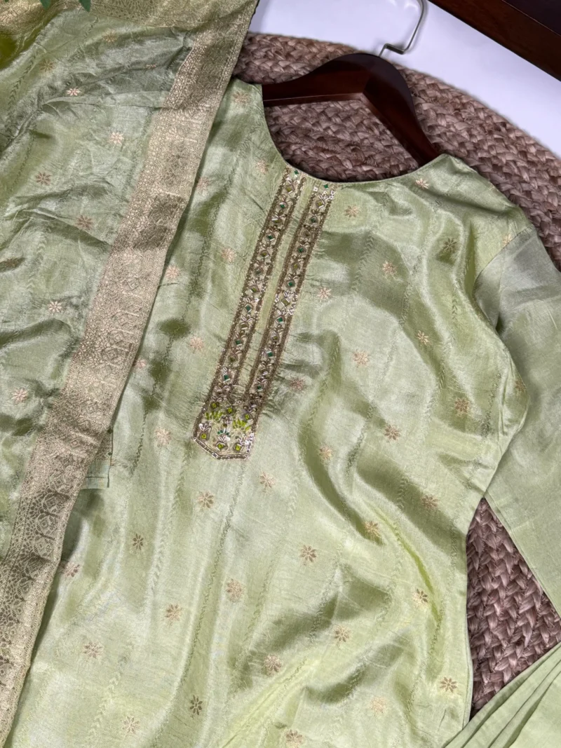 Pastel Green Pure Viscose Salwar Suit with Handwork close suit work