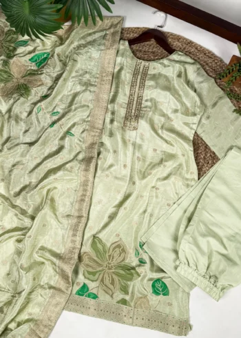 Pastel Green Pure Viscose Salwar Suit with Handwork live image